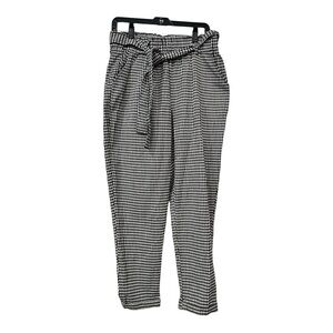 SO Black and White Gingham Straight Leg Paperbag Pants, Size Large NWOT Belted